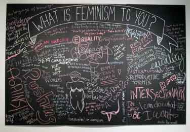 This graffiti board was one of several items on display at the Feminist Museum.