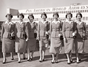 Pictured are Japanese women flight attendents from the 1950s.