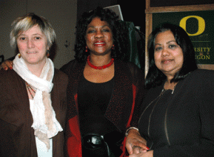 Pictured is Dr. Beverly Wright (center) with CSWS Director Carol Stabile (left) and CSWS Associate Director Lamia Karim.