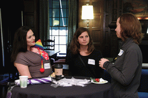 Pictured are CSWS affiliates chatting at the New Women Faculty reception.