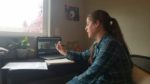 Latino Roots student Kate Weiss on Zoom office hours with professor Lynn Stephen.